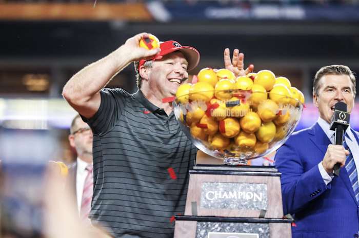 Georgia head coach Kirby Smart during the College Football Playoff semifinal game at the Capital Orange Bowl against Michigan at Hard Rock Stadium in Miami Gardens, Fla., on Friday, Dec. 31, 2021. (Photo by Tony Walsh)